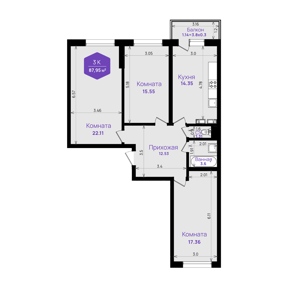 Недвижимость в жилом комплексе Литер 21 3-комнатная квартира