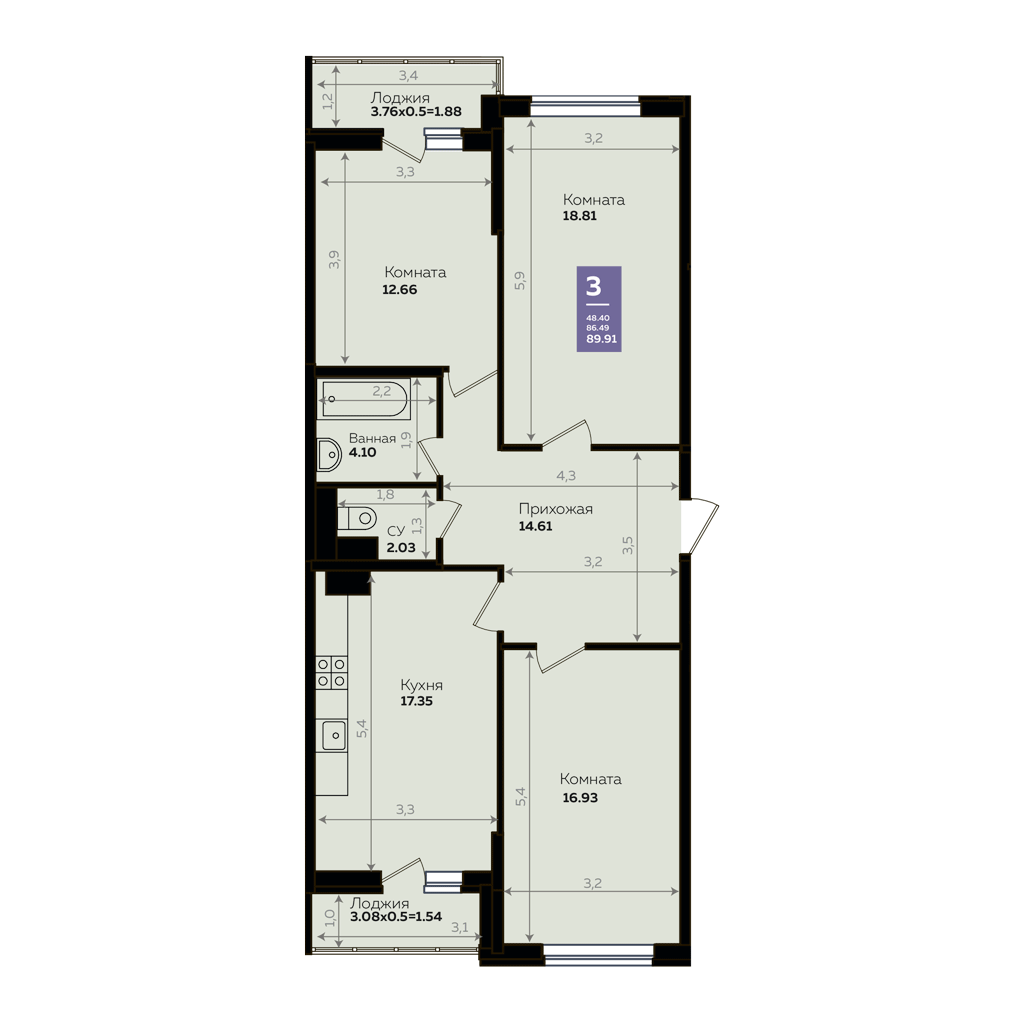 Недвижимость в жилом комплексе Литер 8 3-комнатная квартира