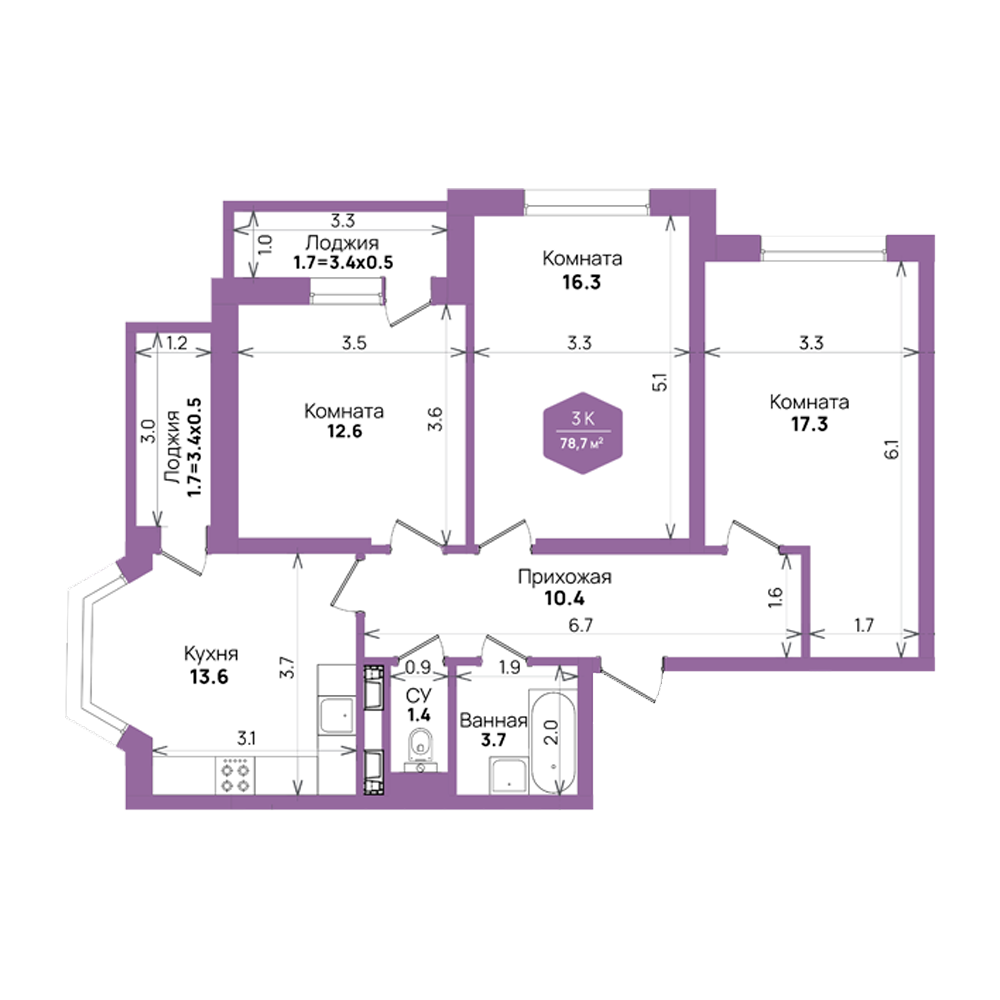 Недвижимость в жилом комплексе Литер 6.1 3-комнатная квартира