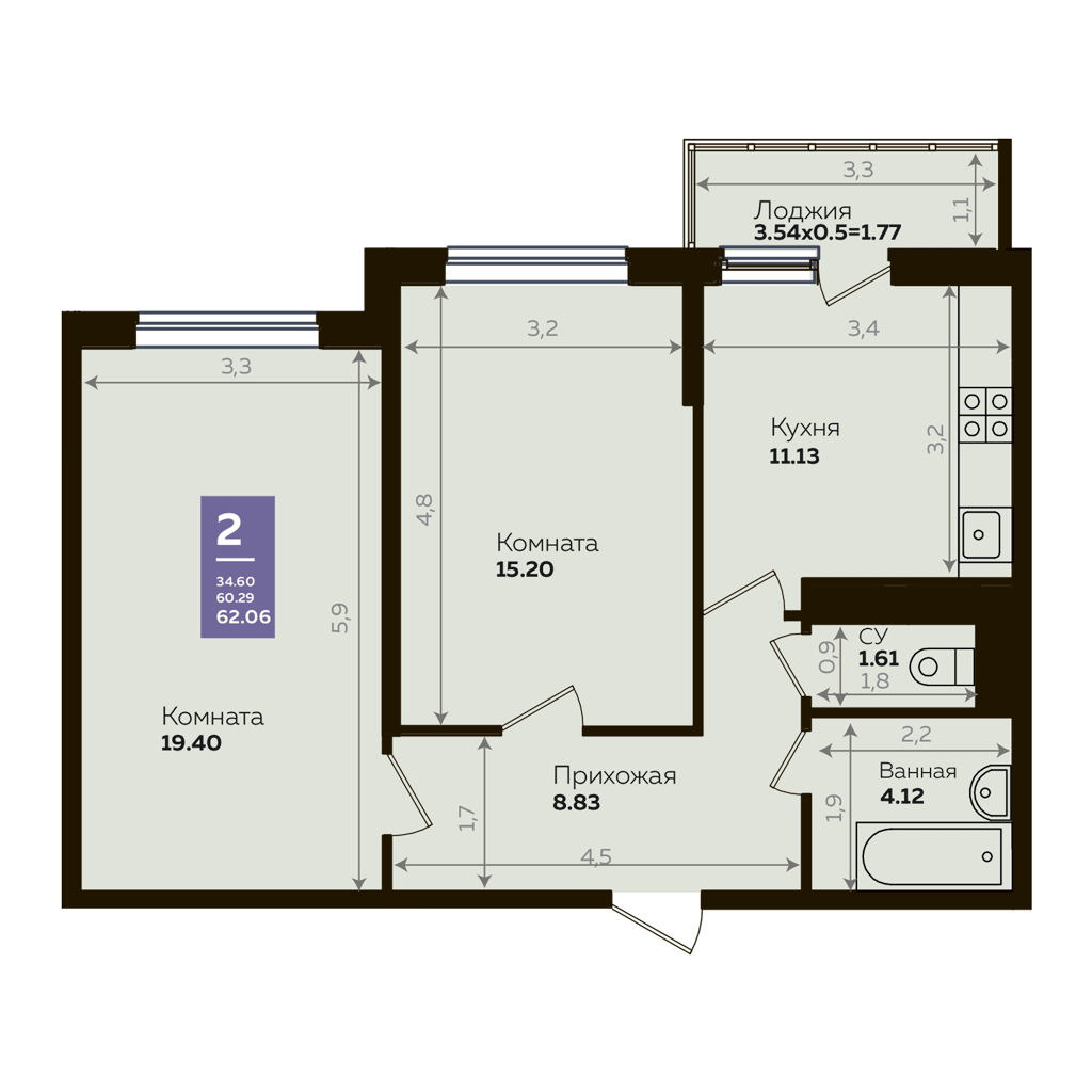 Недвижимость в жилом комплексе Литер 8 2-комнатная квартира