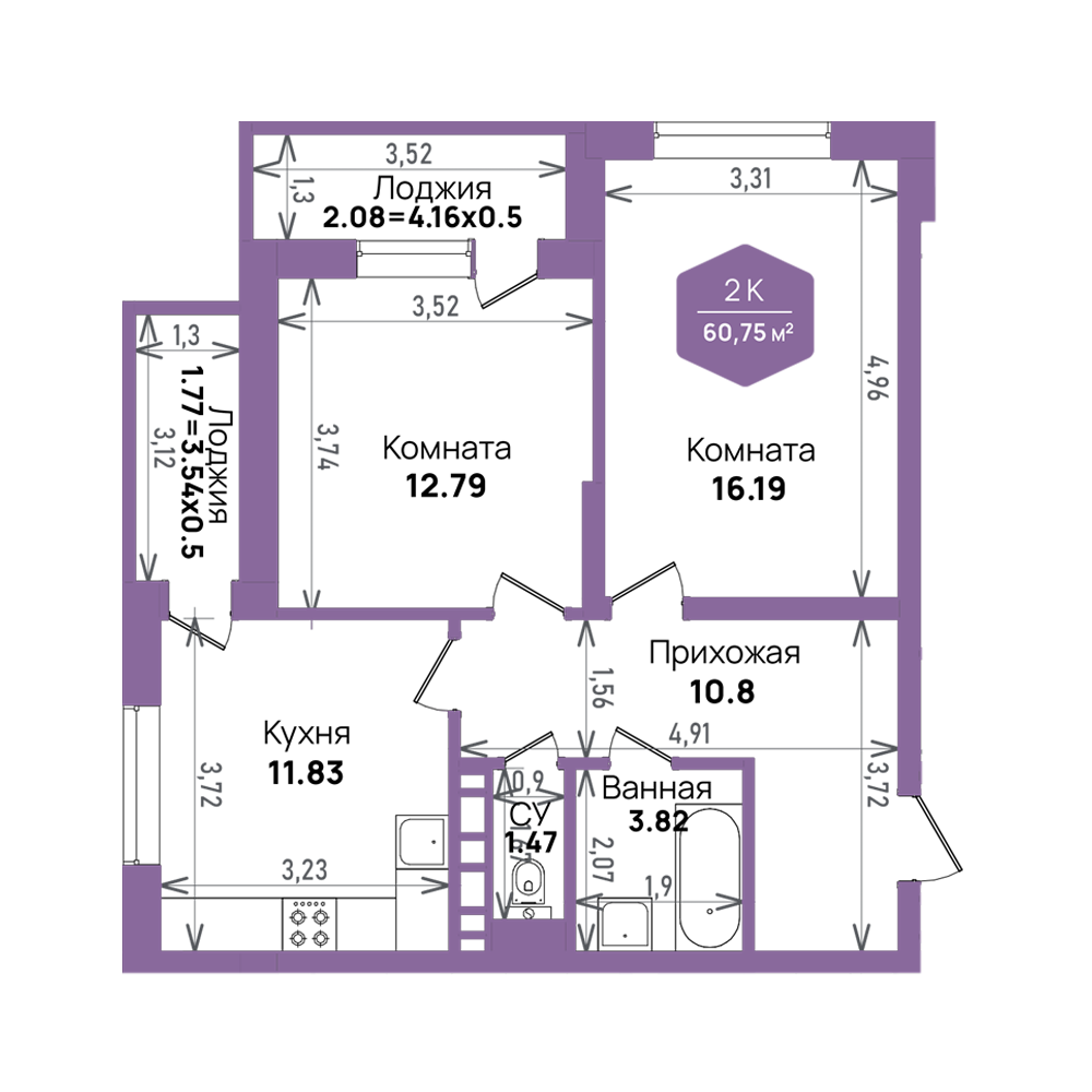 Недвижимость в жилом комплексе Литер 6 2-комнатная квартира
