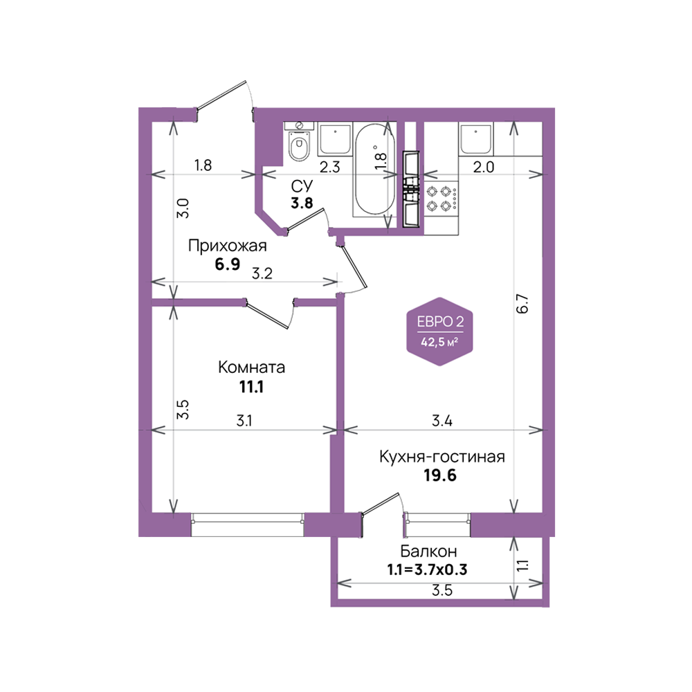 Недвижимость в жилом комплексе Литер 6.1 Евро 2-комнатная