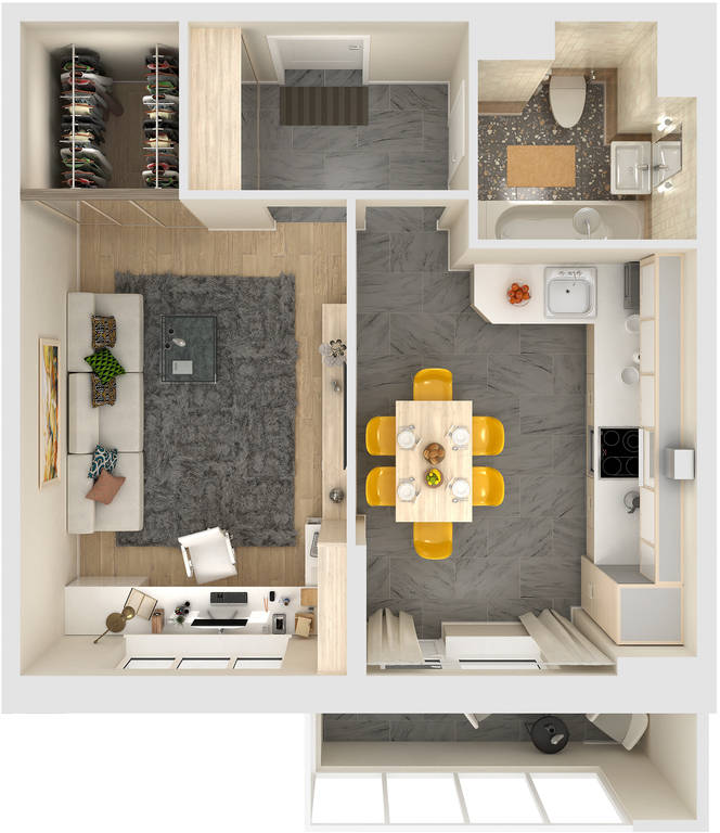 Купить в Краснодаре - 1-комнатная квартира 43,6 кв.м.