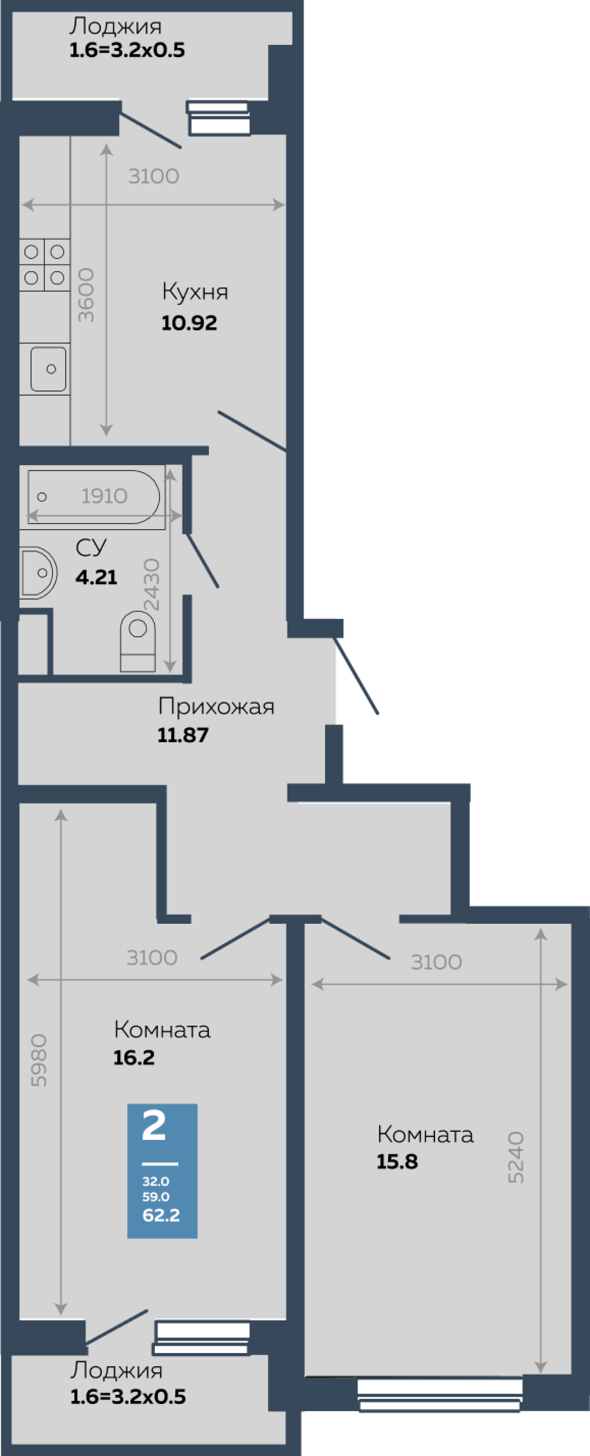 Недвижимость в жилом комплексе Литер 5.1 2-комнатная квартира