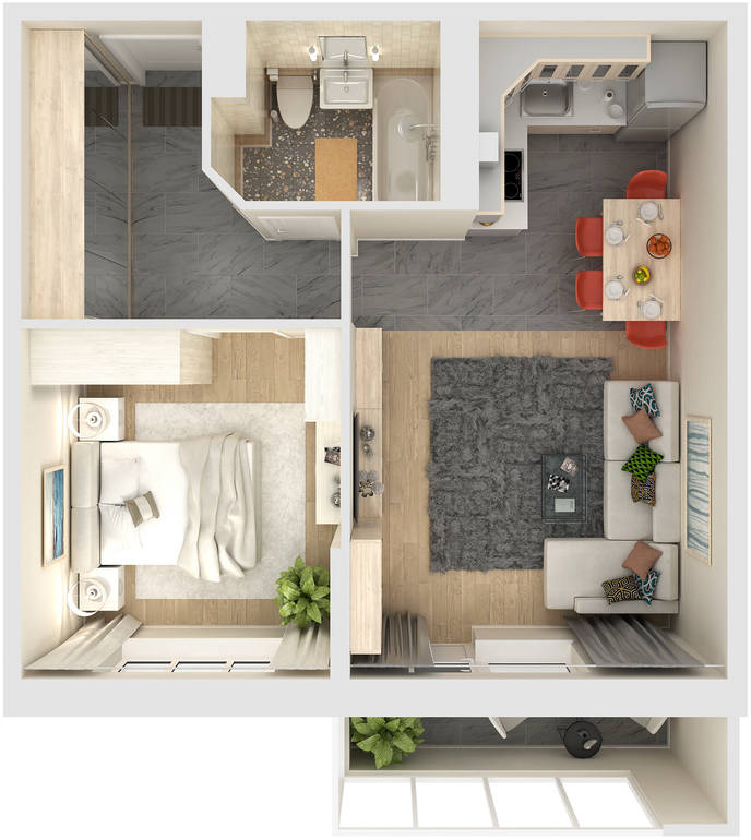 Купить в Краснодаре - Евро 2-комнатная 45,2 кв.м.