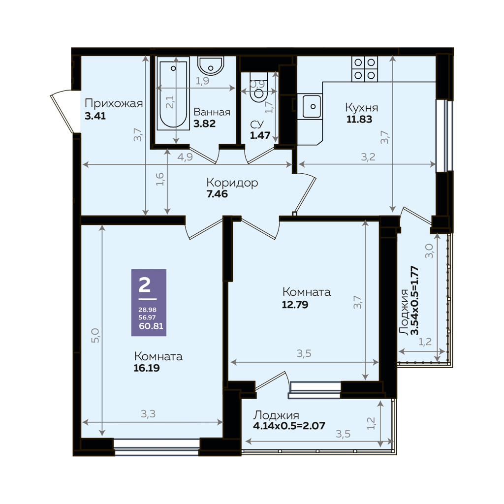 Недвижимость в жилом комплексе Литер 8 2-комнатная квартира