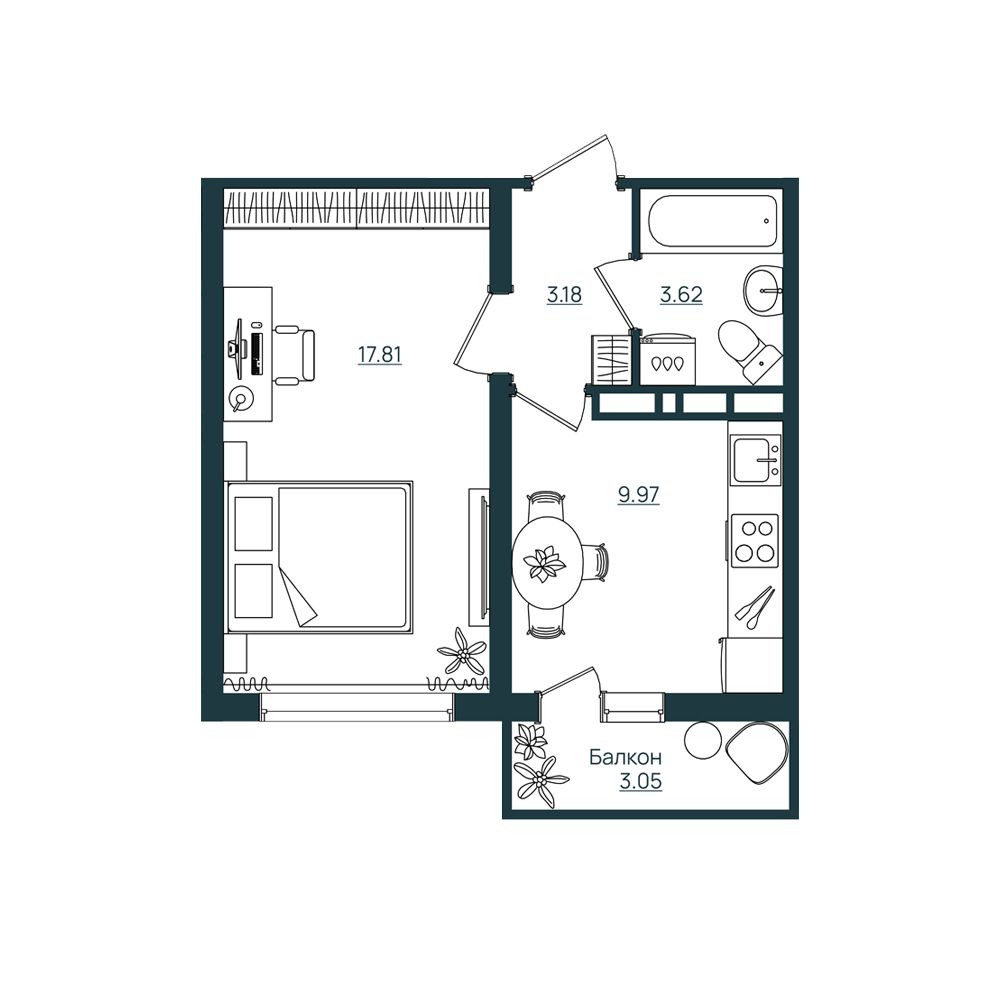 Продажа - 1-комнатная квартира 35,5 кв.м.