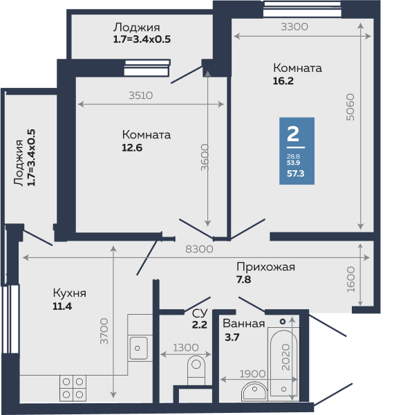 Недвижимость в жилом комплексе Литер 5.1 2-комнатная квартира
