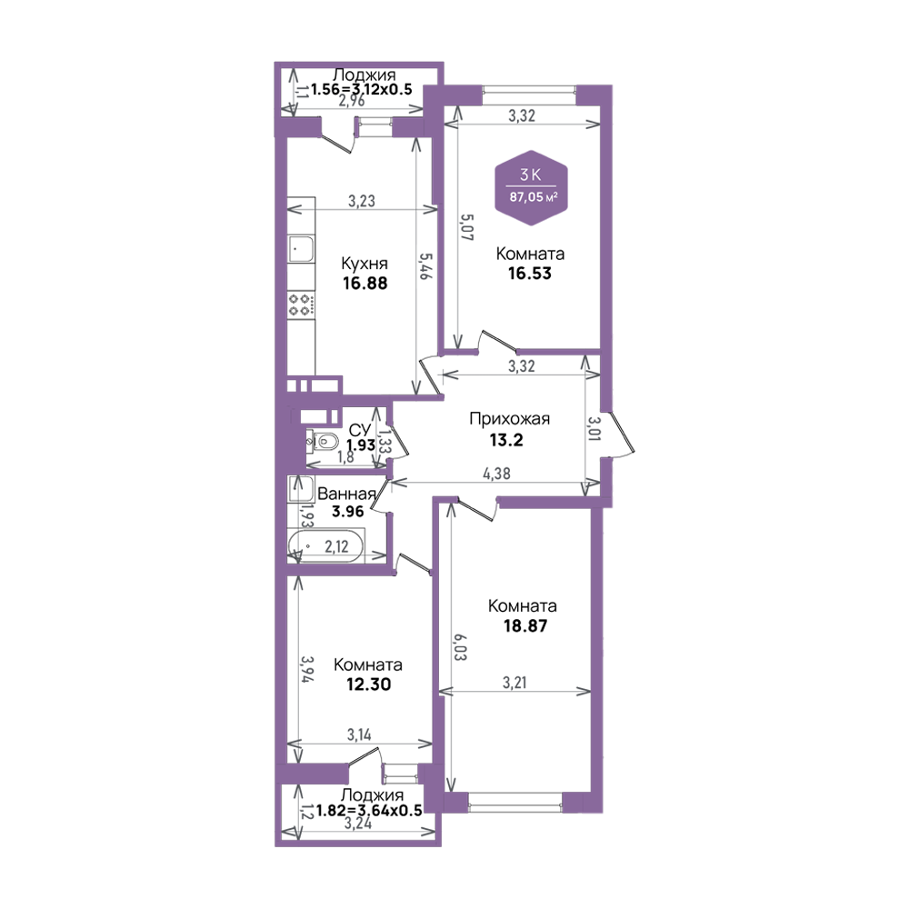 Продажа - 3-комнатная квартира 87,05 кв.м. в Краснодаре